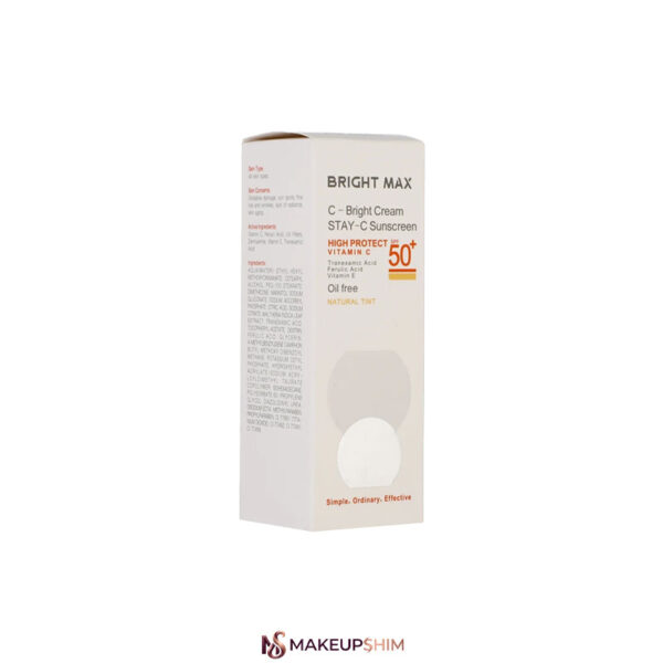 عکس جعبه کرم ضد آفتاب رنگی برایت مکس دارای SPF50 حاوی ویتامین C