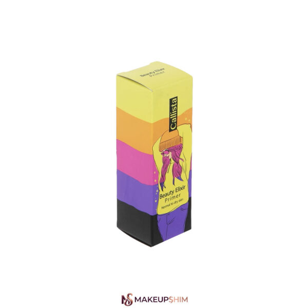 نمای-بسته-بندی-محصول-از-زاویه-بغل-پرایمر-کالیستا-مدل-بیوتی-الیکسیر-(Beauty-Elixir)-مناسب-پوست-نرمال-تا-خشک-حجم-35-میلی-لیتر