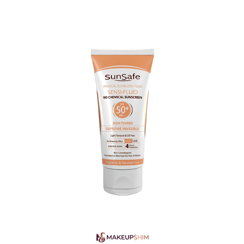 نمای اصلی محصول کرم ضدآفتاب SPF50 سنسی فلوئید سان‌سیف حجم 50 میلی‌لیتر