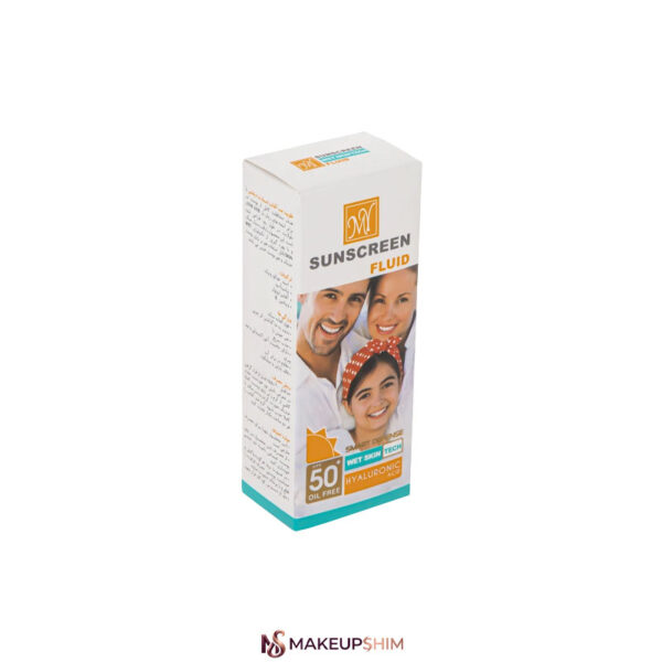 نمای بسته بندی محصول ضد آفتاب فلوئید مای مدل هیالورونیک اسید SPF50 (Hyaluronic Acid) حجم 50 میلی لیتر