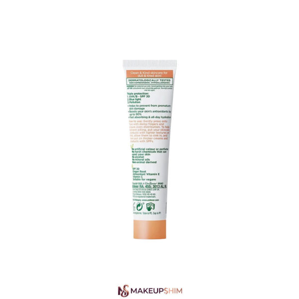 نمای پشت محصول کرم ضد آفتاب بدون رنگ سیمپل مدل SPF30