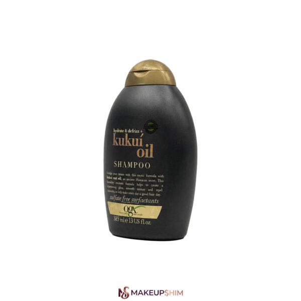 نمای زاویه بغل محصول شامپو آبرسان و صاف کننده مو حاوی روغن کوکوی (Kukui Oil) فاقد سولفات حجم 385میلی لیتر