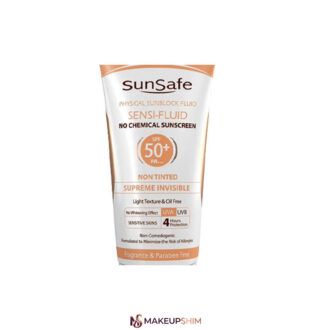 نمای زاویه جلوتر محصول کرم ضدآفتاب SPF50 سنسی فلوئید سان‌سیف حجم 50 میلی‌لیتر