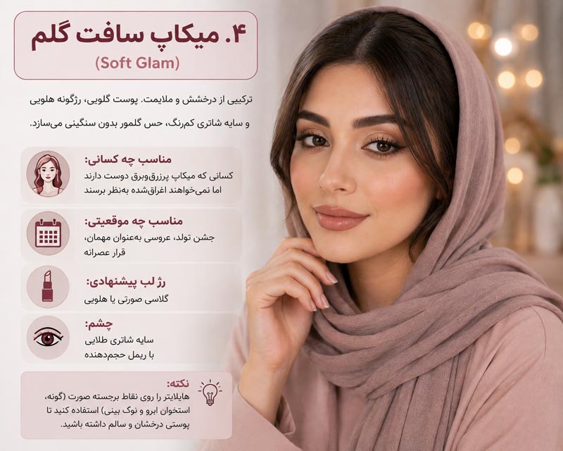 ۴. میکاپ سافت گلم (Soft Glam)